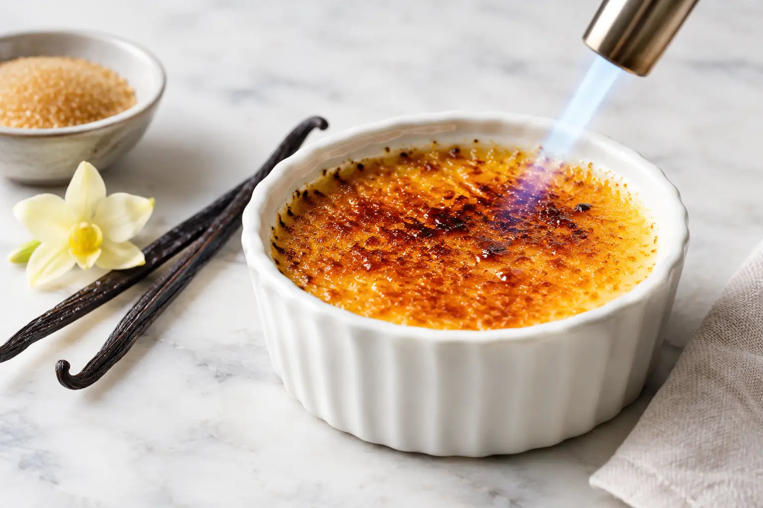 Crème brûlée mit Vanilleschote richtig karamellisieren